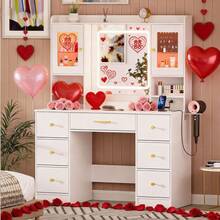 LAKEMID ✨Vanity, 7 Drawers White Vanity Desk With Mirror - Large Makeup Table Set With Cabinets And 3 Modes, 8 Storage Shelves With 2 Ultra-Clear Display Cabinets & 2 Ultra-Clear Dividers, 3 Storage Compartments, Top Shelf Included, Vanity Mirror With Desk Dressing Table For Bedroom, Includes Hairdryer Holder|Essential Makeup Vanity For School Club Performance Makeup Sessions|Perfect Addition To Makeup Routine For Shows,Gatherings And Festivals!|School Essentials|Hair Tools Organizer For Women|Enhanced Design|Suitable For Pet-Owning Households|Autumn & Winter Heartwarming Gift|Christmas & Halloween Gift|Newly Upgraded Thickened Edition|Thanksgiving Day|Celebration Gifts|NYE Party Gifts|Lunar New Year 2026|New Year's Eve|Valentine's Gifts|Home Essentials From You NEED|Made Me Buy It: Must-Haves To Stock Up On✨ - 白色 - 查看 8