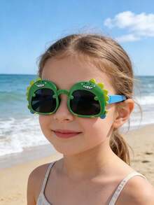 2pcs Cute Cartoon Dinosaur Shaped Sunglasses, Suitable For Beach And Daily Wear, Unisex Kids Glasses Chain Set - Multicolor - View 2