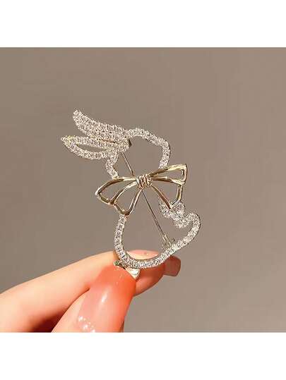 1pc Rabbit Rhinestone Brooch, Elegant Rabbit Brooch With Sparkling Faux Diamonds, Perfect Gift For Easter Party, Birthday, Anniversary, Suitable For Easter Gifts And Home Decor