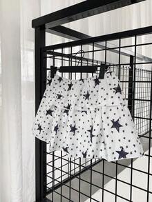 1pc Retro American Baddie Patchwork 2 In 1 Star Punk Street Cute Pleated Mini Skirt, Vintage Waistband, Layerable, Suitable For All Seasons - Multicolor - View 6