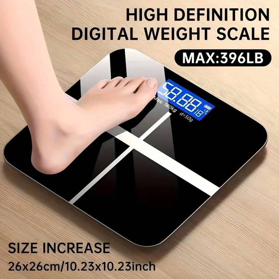 Báscula digital de peso corporal, báscula electrónica de baño precisa para uso doméstico, monitor de salud para adultos, pantalla LCD retroiluminada, diseño de esquinas redondeadas, construcción duradera, apta para el hogar - Negro - Ver 1