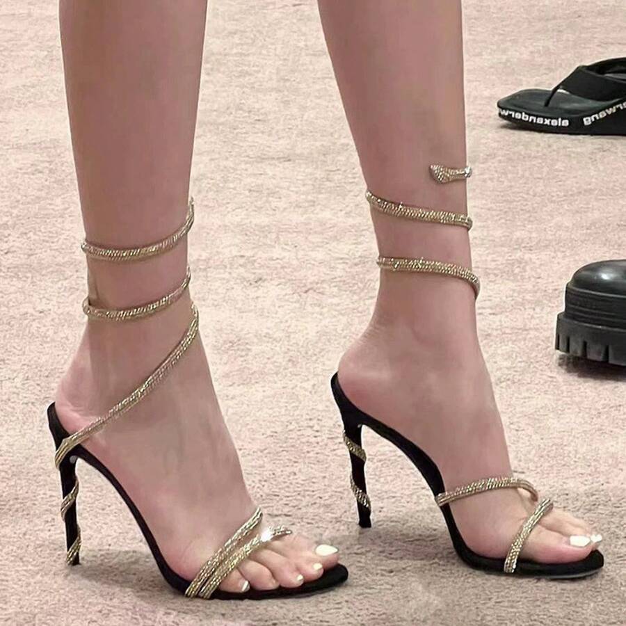 Women Heeled Sandals - Black - View 1