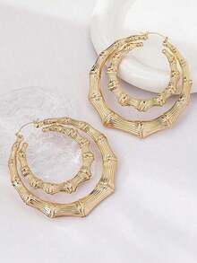 1 Pair Women Exaggerated Big Node Hoop Earrings - 黃金一號 - 查看 5