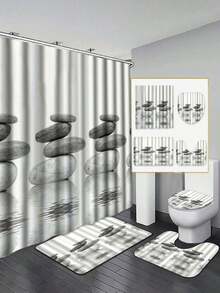 1pc Washable Art Theme Shower Curtain, Zen Stone Lotus Reflection Spa Bathroom Curtain, Waterproof Polyester Fabric, Washable, Artistic Theme For All Seasons, With Grommet Holes And Hanging Hooks - Multicolor - View 6