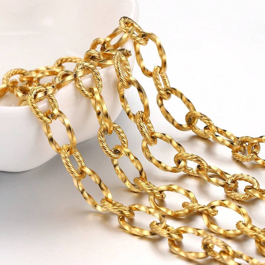 Dây chuyền Rolo bằng thép không gỉ mạ vàng, rộng 7mm, dài 1m, phụ kiện để tự làm vòng cổ và vòng tay. - Dây chuyền thép không gỉ - Xem 1