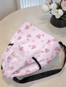 1pc Customized Name Cartoon Mushroom Strawberry Paw Print Drawstring Backpack, Sport Bag With Pockets, Customizable Based On Your Unique Design, Back To School Gift, Perfect For Kids, Print Your Own Name Or Sister And Classmate's Name As A Gift - Multicolor - View 4