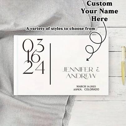 Customized Elegant Wedding Guest Book With Name Design, 36 Horizontal Pages, Suitable For Wedding Decor And Party Gifts, Wedding Guest Book, Personalized Guest Book, Wedding Decor, Perfect Wedding, D'or , 36 Horizontal Wedding Guestbook, Wedding Book, Wedding Scrapbook, Exquisite Custom, Unique Gift For Girlfriend, Suitable For Anniversary, Valentine's Day, Mother's Day, Wedding