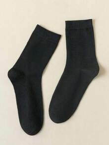 1/3 pares de meias de cano médio, confortáveis, respiráveis e com absorção de umidade, meias de cor sólida, meias minimalistas de cano médio, para todas as estações. - Multicolorido - Ver 9