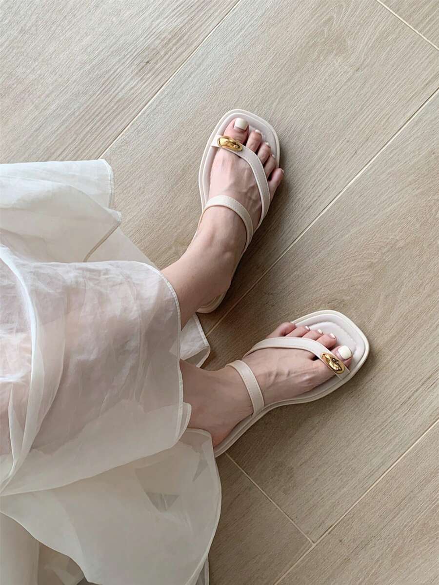 XIXITIAO 1双女士简约撞色人字拖，软底户外凉鞋，百搭纯色平底人字拖，极简风格，舒适休闲，适合海滩/户外/派对穿着