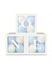 1 Set (3 Boxes, 3 Letters O, N, E) Upgraded Transparent Balloon Boxes, 1st Birthday Party Props, Cake Background Decor, Tabletop Center Decor (Excluding Lights, Excluding Balloons) - Multicolor - View 3