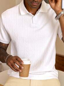 Men's Short-Sleeved Polo Shirt, Minimalist And Elegant, Made From Textured Jacquard Fabric In A Solid Color. Perfect For Leisure, Holidays And Outings, Making It An Ideal Gift For Family And Friends. - trắng - Xem 1