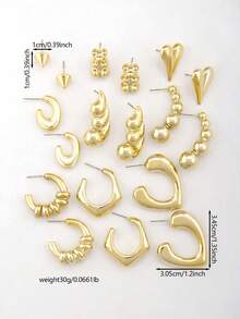 Betykuku 9pairs Fashionable European & American Style Gold Tone Stud Earrings Set, Daily & Party Wear Jewelry Gift For Women & Girls - Gold - View 6