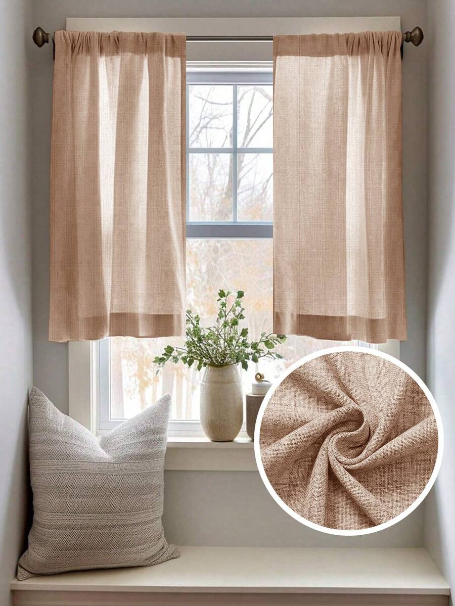 1pc & Linen Modern Linen Gauze Curtain - Japanese Linen Style, Rod Pocket Design, Suitable For Living Room And Bedroom - Sheer And Light Filtering Curtain, Living Room Curtain, Bedroom Curtain - Multicolor - View 1