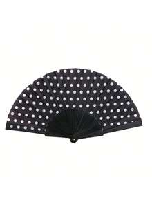 STARLEY - Pack Of 12 Colorful Folding Fans - Assorted Rainbow And Polka Dot Designs - Ideal For Parties, Flamenco, Festivals, Decoration, And Madrid Pride - LUNARES NEGRO-BLANCO - 查看 1