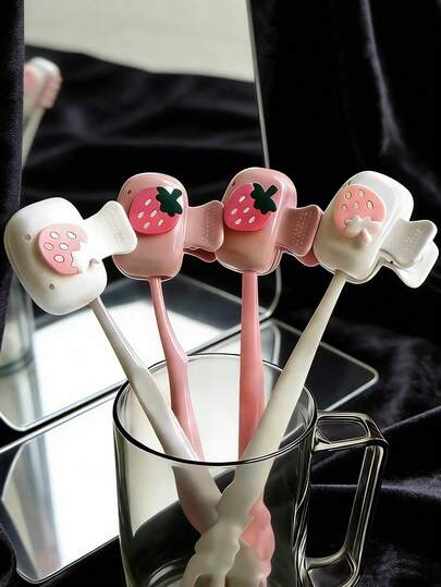 1/2pcs Cute Toothbrush Holder Travel Case, Strawberry Design Toothbrush Storage Container With Lid, Pink & White Portable Toothbrush Cover Box,Travel Toothbrush Storage Box, Portable Toothbrush Head Protection Clip, Toothbrush Storage Clip