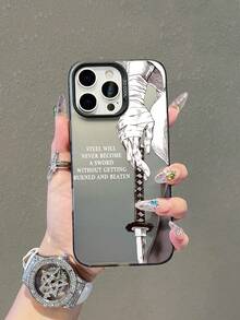 动漫风格武士刀掌纹手机壳，励志标语手机壳，黑色手机壳，带摄像头保护，新款灰色透明软边高级全包硬壳手机壳，兼容和Galaxy - 黑色 - 查看 5