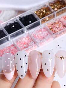 全息黑金粉美甲亮片 1mm 圆形心形星形亮片 日韩美甲 DIY 装饰 美甲用品 指甲 - 彩色 - 查看 6