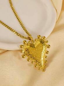 MECYLIFE 1pc Stainless Steel Hip Hop Cuban Chain Heart Pendant Necklace, Party Gift - Pounding a Big Heart - View 2