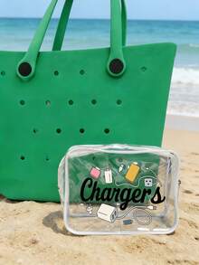New Chargers Print Bogg Beach Makeup Bag,Beach Accessories, Toiletry Bag,Travel Accessories;Travel Essentials; Multi Color Insert Accessory Compatible, For Decorative Charm Inserts,Suitable For Travel And Outings, Water-Tight - Ideal For Travel,Versatile Inner Organizers,Waterproof, Wear-Resistant, Easy To Clean, Suitable For Bogg Bags, Transparent Bogg Cosmetic Bag With Phone Holder, Compartmentalized Internal Storage Compatible Travel Cosmetic Bag - Multicolor - View 5