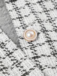 Eileen Ladies' White And Black Houndstooth Contrast Collar Long Sleeve Button Front Ruffle Hem Shirt Dress - Fitted Silhouette For Casual Elegant Wear - Black - View 8