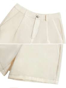 Conjunto de 2 piezas de verano con top corto con cuello en V y lazo en la parte delantera, y shorts plisados de línea A en unicolor elegante para mujer - Albaricoque - Ver 5
