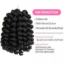 10inch Jamaican Bounce Crochet Hair For Women 4packs 64 Roots Black Jumpy Wand Curls Hair Short Pre Looped Curly Hair (10inch (Pack Of 4), 1B) - 1B - Xem 2