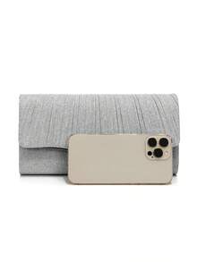 Shiny Evening Clutch Bag, Elegant Fashion Envelope Bag, Ladies Wedding Party Handbag - Silver - View 3