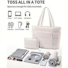 1pc Large 2026 New Women Argyle Handbag Set - Multi-Compartment Organizer With Cup Holder And Laptop Sleeve, Suitable For Commuting, Short Trips, Weekend Getaways, Essential For Spring Travel, Valentine's Day Work Tote, Office Commuter Bag, Minimalist Weekend Travel Bag, Gift For Her - 彩色 - 查看 8