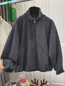 2025 Polka Dot Hooded Quick Dry Short Jacket For Women, Loose Casual Summer Windbreaker Black Spring - Black - View 7