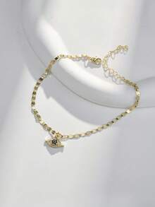 1 pieza Tobillera elegante con colgante de ojo de diablo dorado para mujeres, ideal para el verano - Amarillo Oro - Ver 5