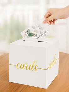 1 hộp đựng thiệp màu trắng trang nhã với họa tiết lá vàng, hộp đựng thiệp cưới màu trắng và vàng dùng cho tiệc chiêu đãi, hộp đựng tiền cưới, trang trí tiệc mừng em bé, đồ dùng tiệc sinh nhật, trang trí bàn tiệc tốt nghiệp, trang trí đám cưới, vật trang trí bàn tiệc cưới phong cách mộc mạc, trang trí nhà cửa, quà cưới, hộp đựng thiệp cưới màu trắng tự làm. - trắng - Xem 3