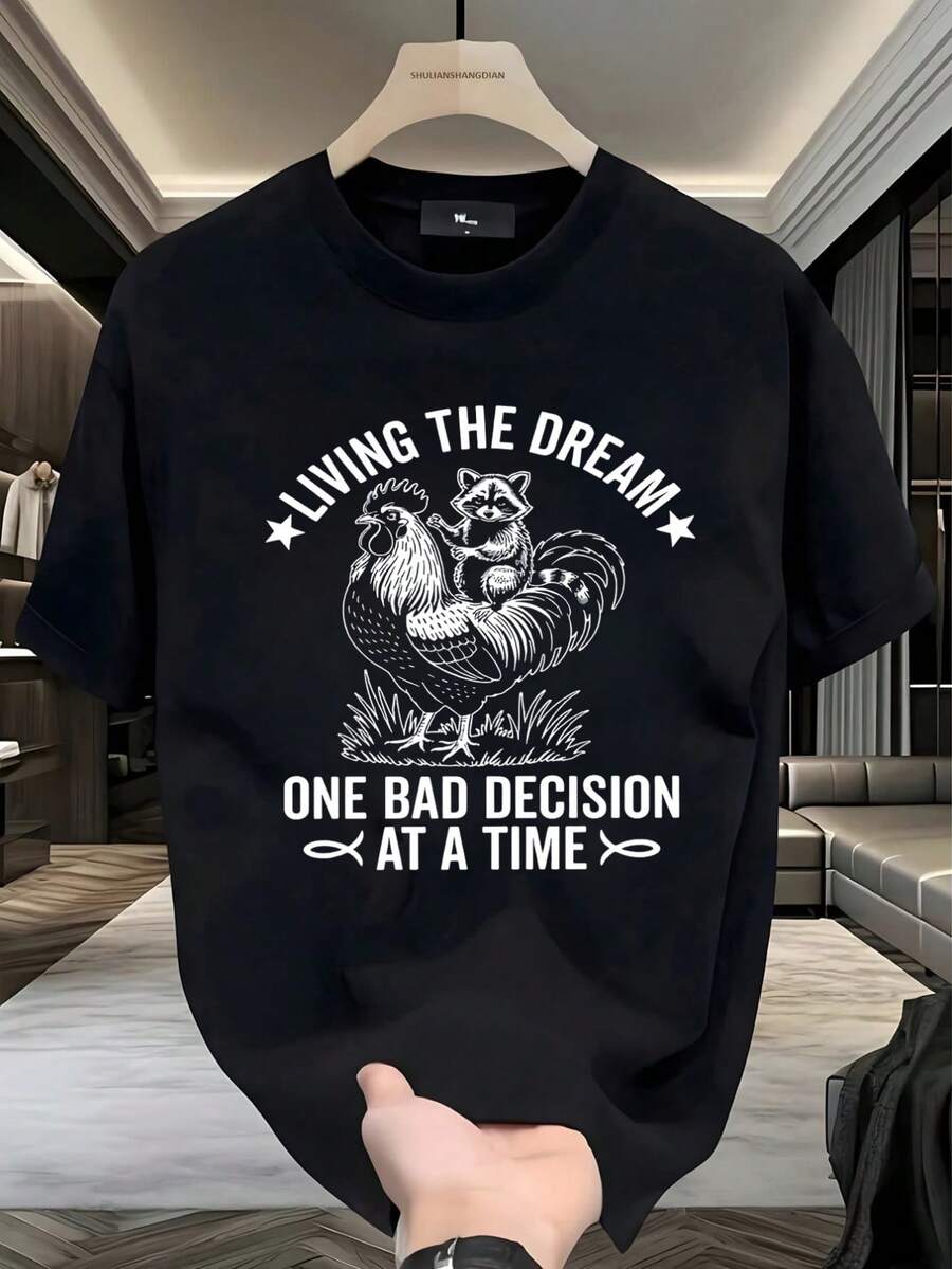 Camiseta Hombre Gallo y Mapache, Divertido y Sarcástico, Streetwear, Viral,envío nacional,playera de hombre,ropa de hombre,regalos para hombre,regalos para tu novio,oversize hombre. - Negro - Ver 1