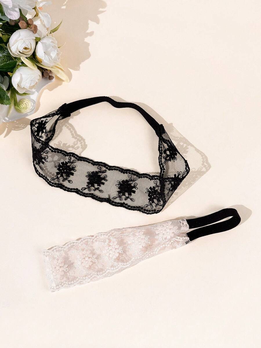 2件套女士纯色蕾丝少女风优雅透气轻盈花卉刺绣发带，适合日常通勤、购物、旅行、摄影，是送给朋友的贴心礼物，也是节日必备的发饰。