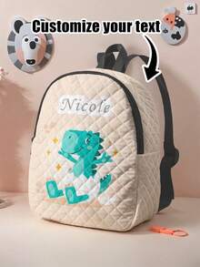 1pc Customized Name Cartoon Animal Pattern Rhombus Backpack, Can Be Customized According To Your Unique Design, Essential For Children's Back To School Season, Print Your Own Name Or Print Your Sister's And Classmates' Names As A Gift To Give To Others - Multicolor - View 8