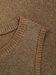 优雅女士无袖圆领针织上衣，饰有闪亮装饰和流苏下摆 - 金色 - 查看 5