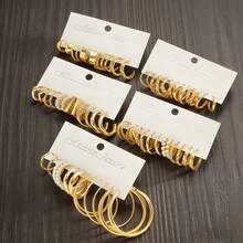 60 Stück/Set Damen C-förmiger Perlen asymmetrischer verdrehter Retro Legierung Ohrringe Set, geeignet für den täglichen Gebrauch, Partys, Hochzeiten, Urlaub, Dates - Verschiedenfarbig - Übersicht 4