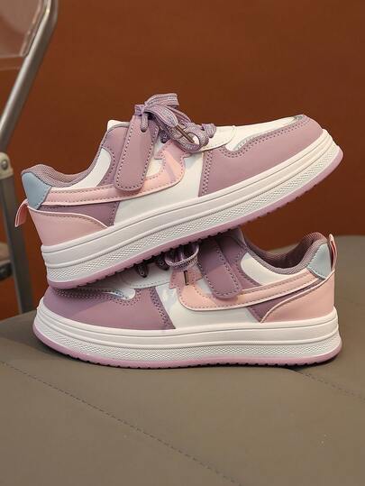 【畅销款】女童粉紫色撞色运动鞋，春秋季款，魔术贴搭扣，透气软底，公主风休闲运动鞋。鞋码偏小，请参考尺码表。