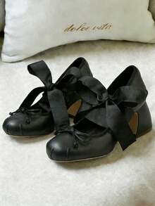 Women's Heel Shoes Women's Platform Heels Shoes Pink Elegant Women Shoes High Heels Pumps Cute Bow High Heels Gothic Heels Closed Toe Heels Chunky Heels Mary Jane Christmas Shoes - màu đen - Xem 3