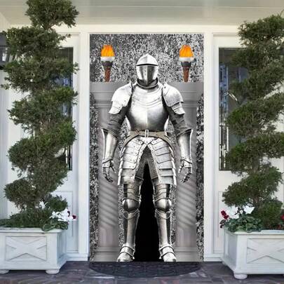 1pc Medieval Knight Door Panel, Made Of Polyester Material, Perfect For Birthday Parties, Can Also Be Used As Outdoor Decoration, Indoor And Outdoor Decoration, Photography Background Decoration, Front Door Decoration, Courtyard Decoration