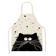 亚麻无袖围裙，挂脖式，防污耐用厨房罩衫 - A - 查看 9