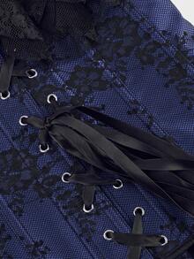 Corset Top Lace Off Shoulder Boned Overbust Corset Bustier  Bodyshaper Lingerie Top - 深藍色 - 查看 6