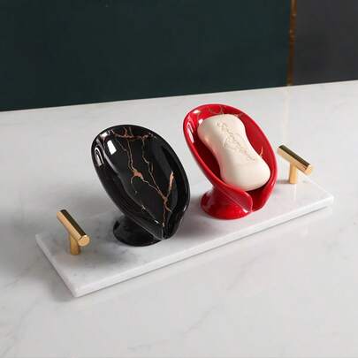 1pc Ceramic Soap Dish, Luxury Nordic Style Bathroom Hotel Home Draining Soap Holder, Modern Minimalist Soap Tray