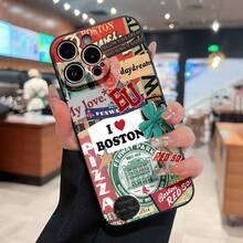 Funda para teléfono con collage de pegatinas con temática de Boston Compatible con teléfonos   17  16 Pro Max  15 Pro Max  13 y  12 Fabricada en material TPU, ofrece protección contra golpes y caídas Regalo perfecto para los fanáticos de Boston y los amantes de la ciudad - Negro - Ver 1