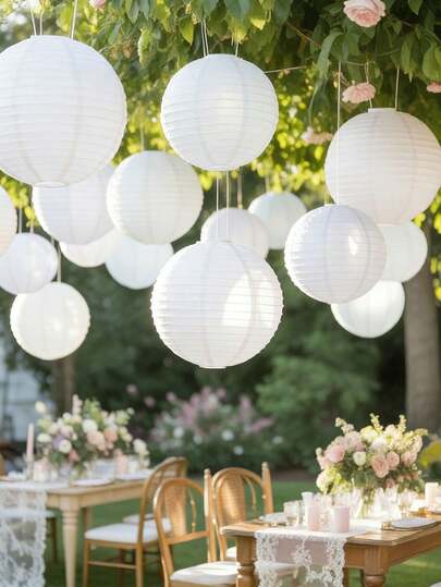 White Decorative Paper Lanterns, White Paper Lantern Set For Wedding Season, Paper Lantern Shades, DIY Craft Home Decor, Wedding Party, Anniversary, Birthday Party, Ceiling Decor