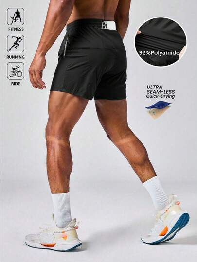 男士夏季运动印花纯色短裤，弹性腰带抽绳跑步裤，适合室内健身和户外跑步