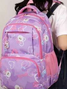 Girls' School Backpack, Reinforced Polyester Youth Bag - YT-9507 Purple With Sheep - View 2
