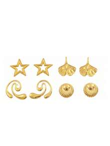 8 Pairs Earrings Set For Women, Exaggerated Irregular Earrings Personalized Stud Earring For Women Leaf,Star,Bow Earring For Girls,Hypoallergenic Non-Fading Waterproof Gold Big Earrings Stud Multi Style Size Earrings Spring European American Ins Style - Gold - View 15