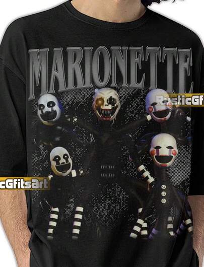 MARIONETTE FNAF SHIRT,Custom T-Shirt, FNaF Vintage Bootleg Tees, The Marionette Five Night At Freddys Fans Gift