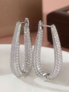Fashionable Luxury Sparkling Cubic Zirconia Earrings, Elegant Accessory For Women's Wedding And Party, Perfect Valentine's Day Gift - Silver - View 4