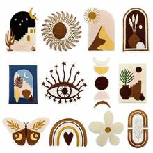 12pcs/Set Brown Mixed Style Embroidered Patches, Iron-On Applique Dress Clothing Repair Decorative Badges - 12 Brown Fabric Patches - View 12